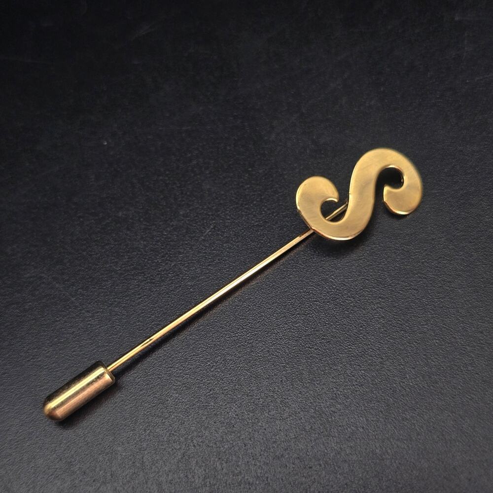 Vintage Gold Tone Letter S Initial Stick Pin Timeless Classic New Old Stock